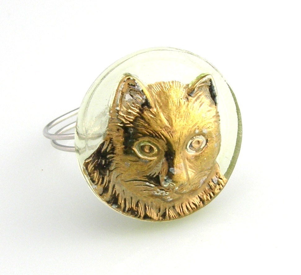 Vintage Czech Glass Button Ring