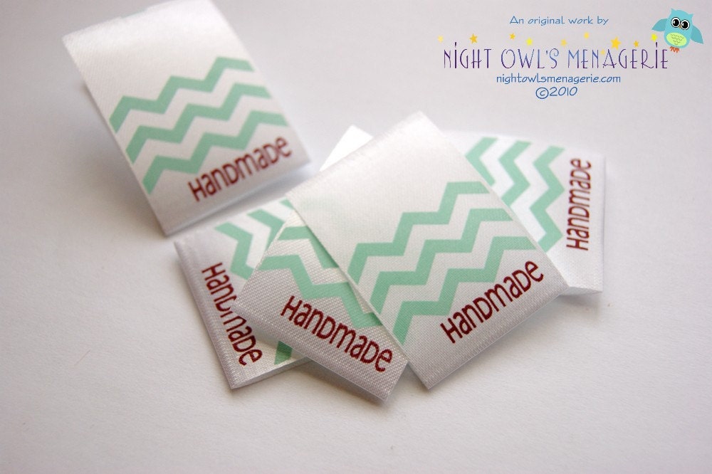 Chevron 'Handmade' Design Satin Printed Labels Set of 25