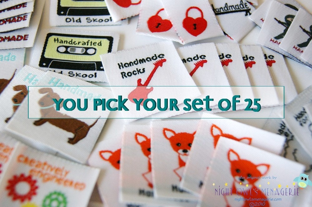 You Pick Your Set of 25 Mixed Woven and Satin Sew on Labels