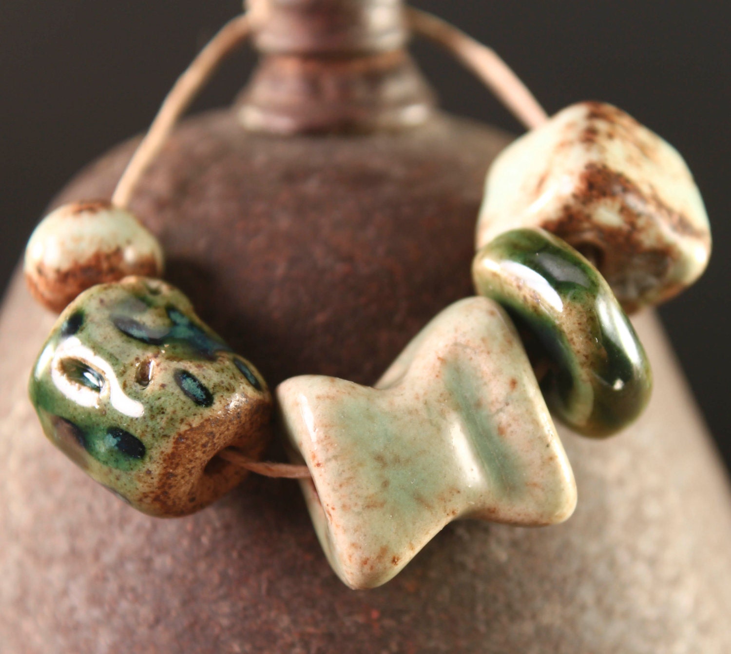 Mixed Greens handmade stoneware beads III (5)