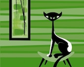 Lovey Cat - Modern Black Cat by Kerry Beary - 5x7 print