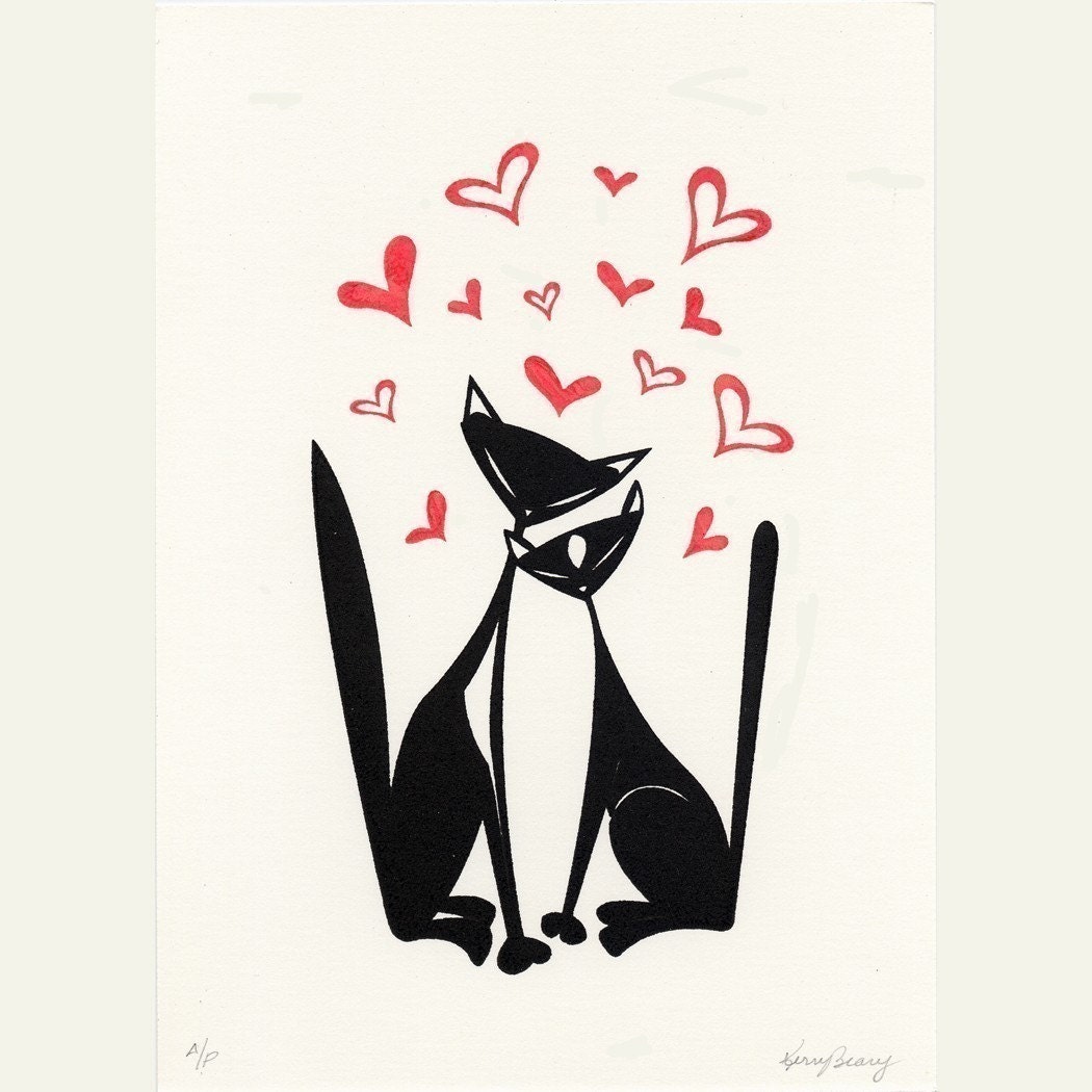 Love Cats - Limited Edition Gocco Print by Kerry Beary