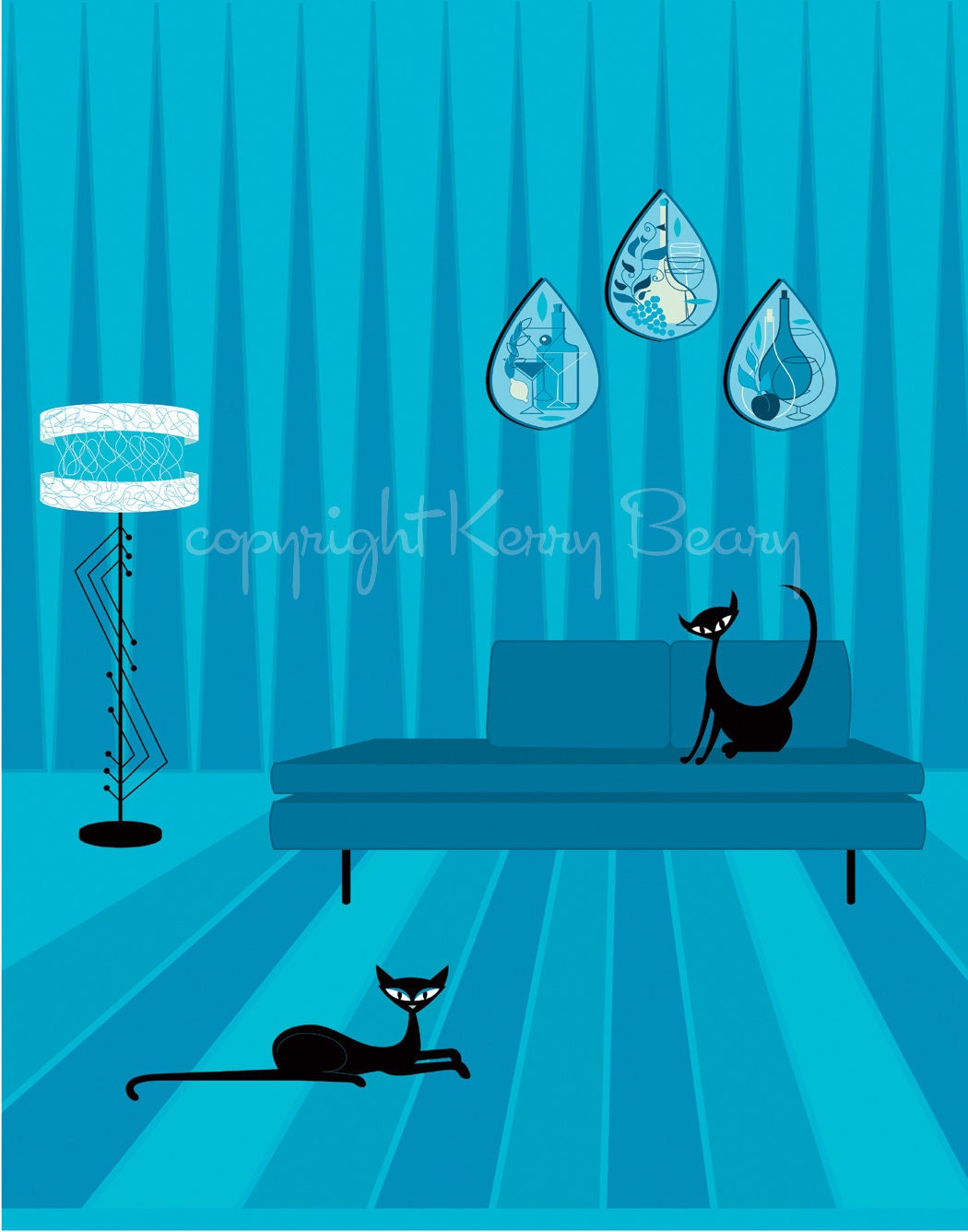 Mid Century Modern Art - Tart and Vicar Cats by Kerry Beary