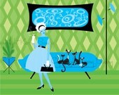 Stay Out of Trouble - Cocktails and Cats 12x12 print by Kerry Beary