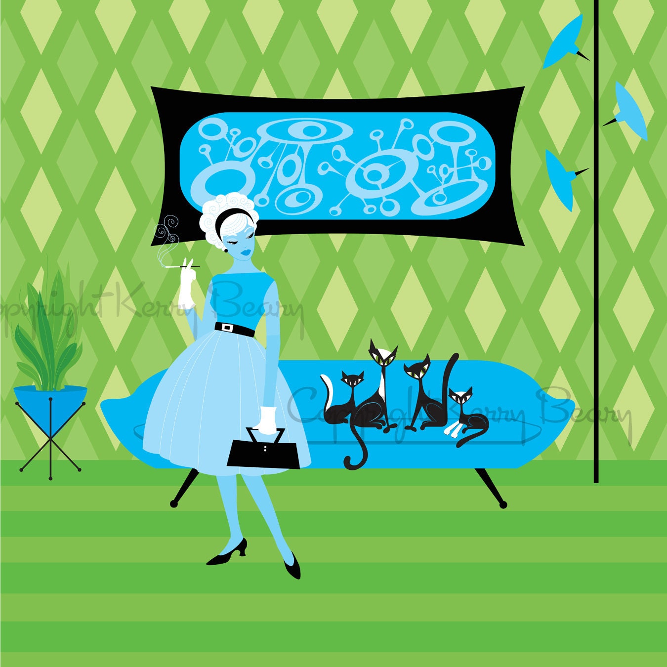 Stay Out of Trouble - Cocktails and Cats 12x12 print by Kerry Beary