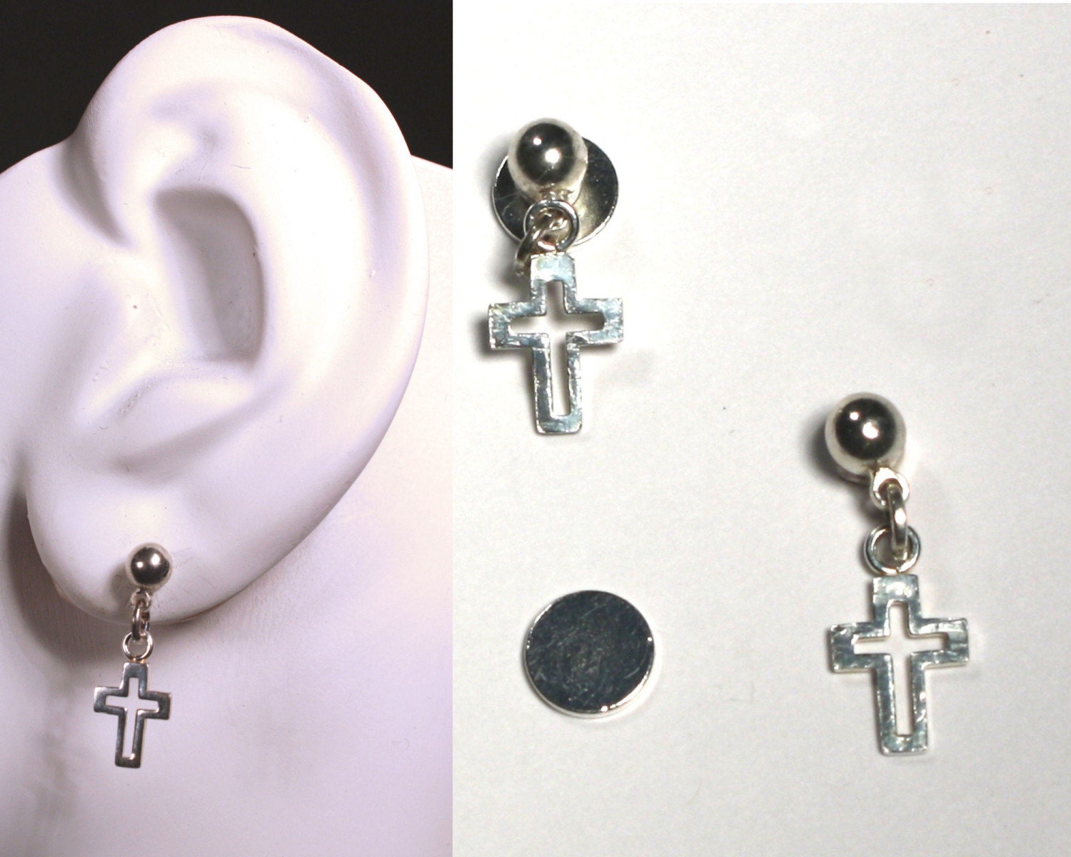 Silver Cross earrings clipon