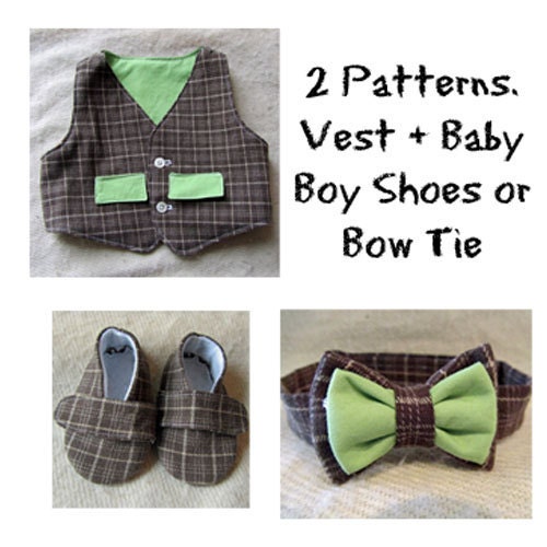 Pattern Bundle: Vest plus Baby Boy Shoes or Bow Tie Sewing Pattern Bundle. 2 Patterns