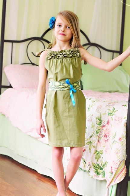 Custom Boutique... Shift Sundress...Moss...Sizes 2t,3t,4t,5t,6t