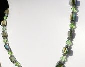 Green Mother Of Pearl With Swarovski Crystals Necklace