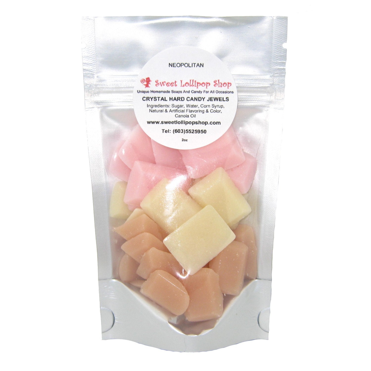 Neapolitan Ice Cream - Crystal Jewels Barley Hard Candy Sweets - Strawberry Vanilla and Chocolate
