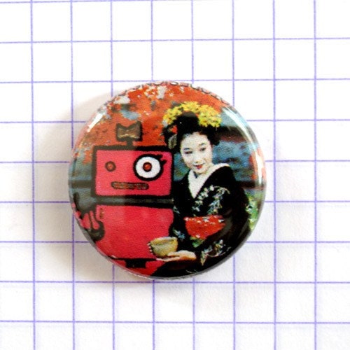 Lady Bot and Geisha - 1 inch Pinback Button