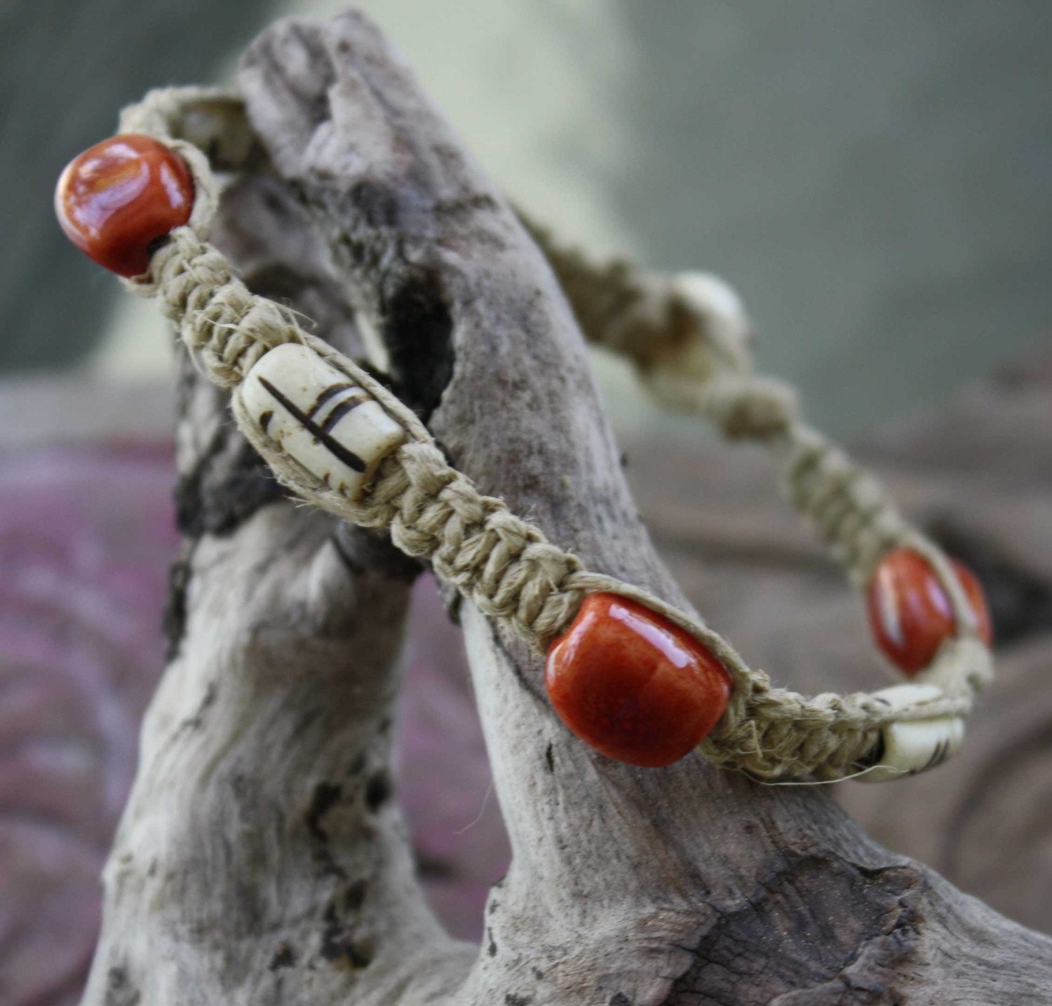 Handmade Hemp Macrame Laid Back Bracelet or Anklet TRIBAL BRICK