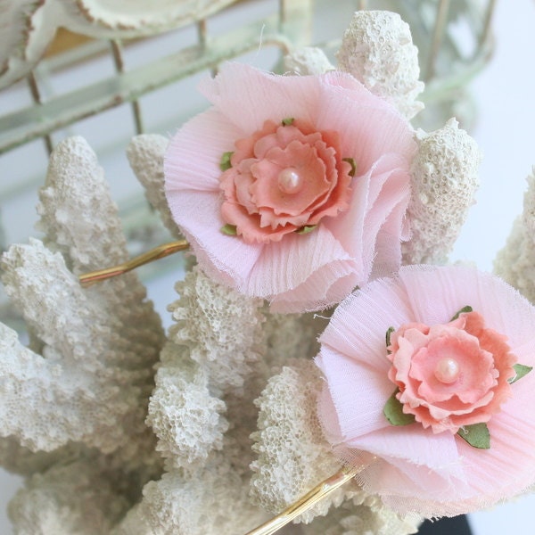 Light Pink  Fabric Flower Bobby Pins PEONIES