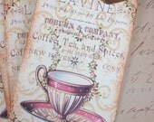Vintage Tea Tags - Tea Party Tags - Cozy Tea Room Gift Tags - Pink -  Set of 4