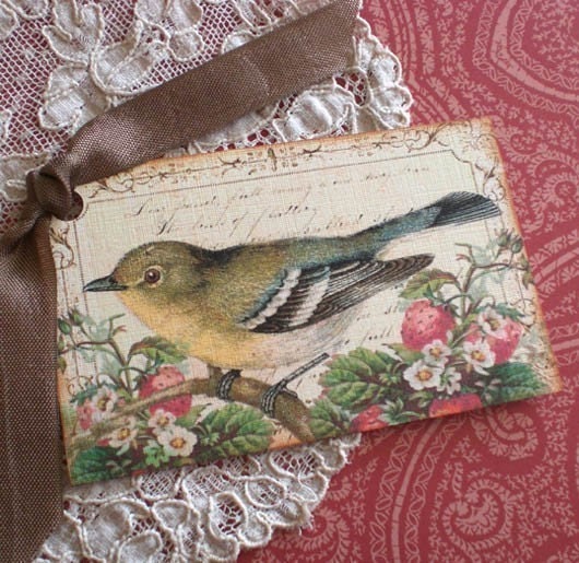 Bird Tags - Vintage Bird Tags - Strawberry Thief Bird - Set of 6