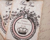 French Tags- Vintage Crown Tags - French Pour Vous Gift Tags - Set of 3