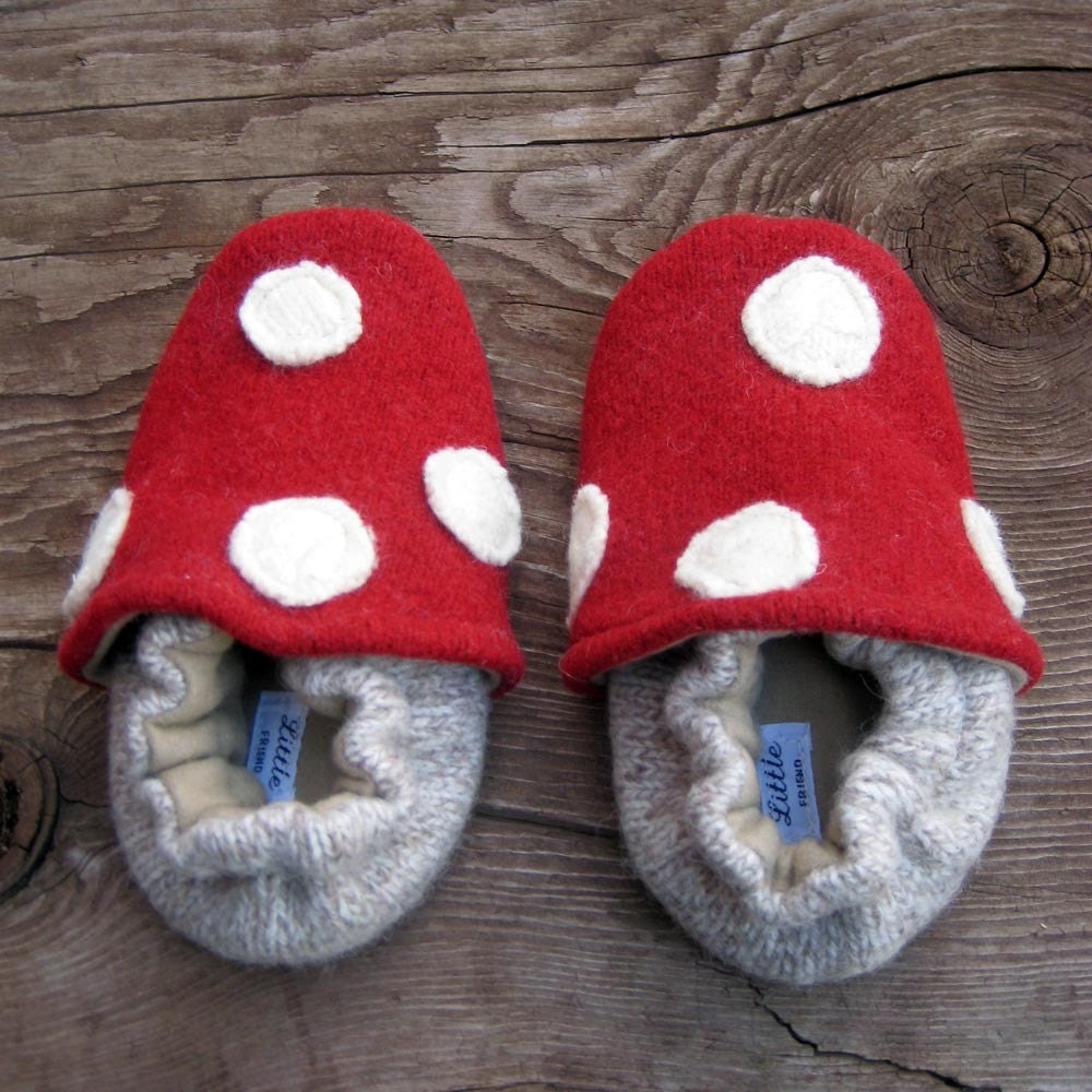 Little Mushroom Kids Slippers Leather Bottom fits 2-3 years old made from recycled materials