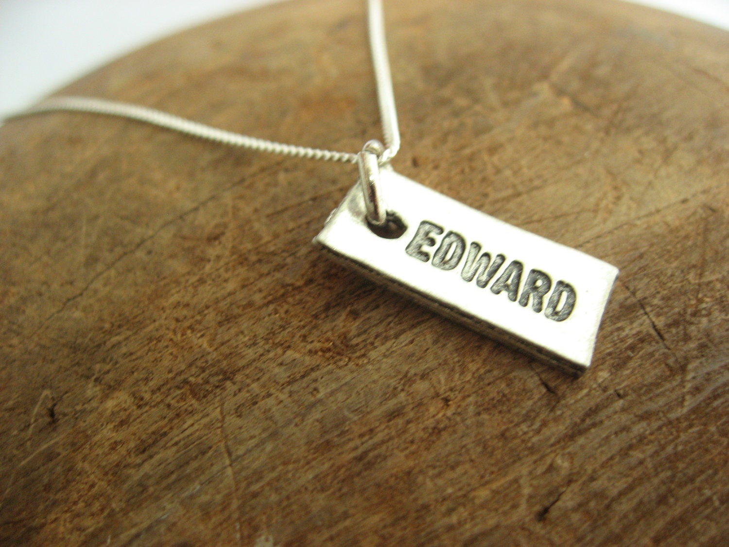 Edward Tag Pewter Charm Necklace with Sterling Silver Chain