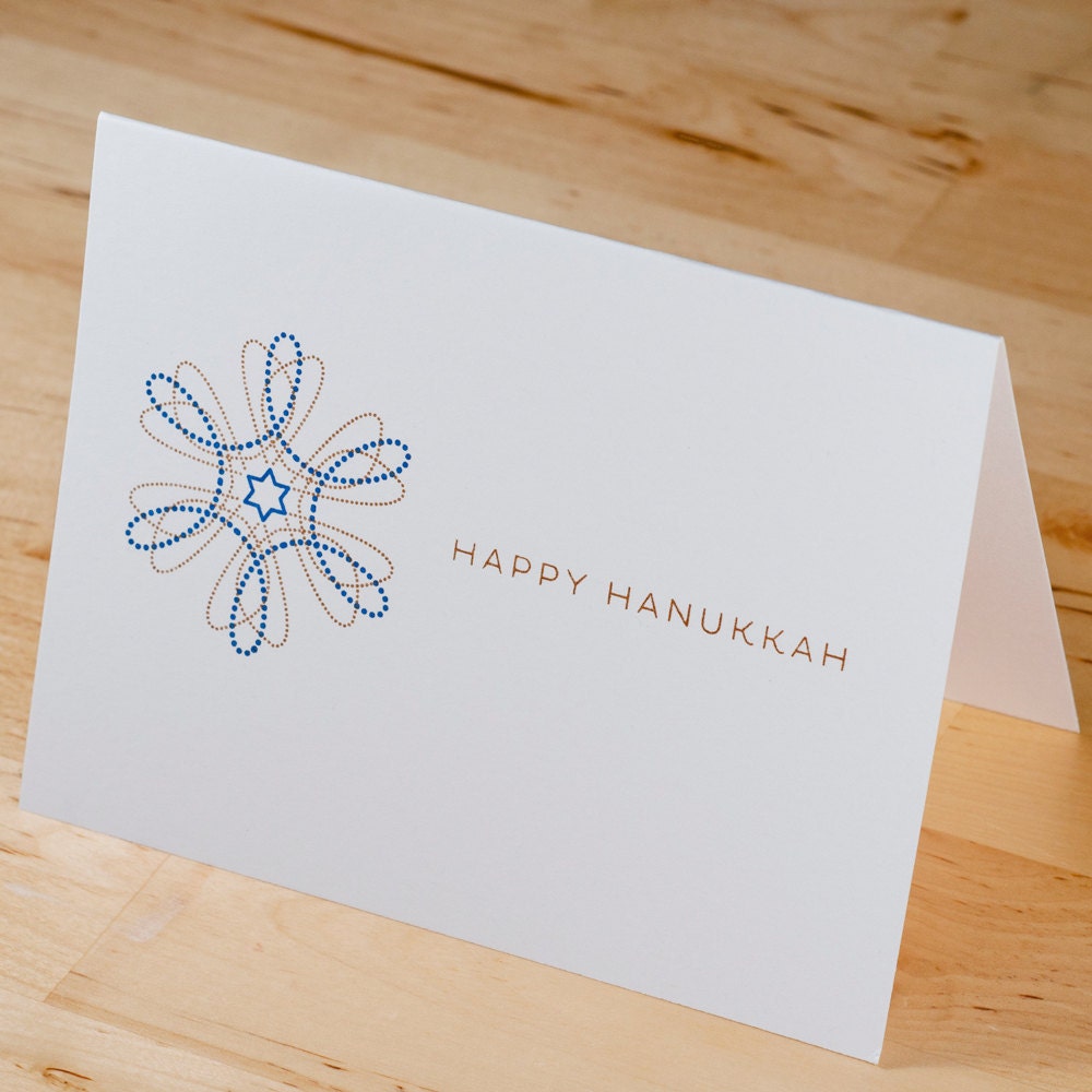 Hanukkah Cards -- Set of 6 hand-printed gold on white cards