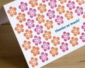 Set of 6 Hand-printed Thank You Cards -- Plum Blossoms on white