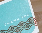 Hand-printed Aqua Thank You Card