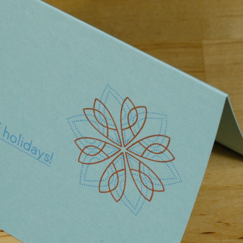 Holiday Cards -- Set of 6 Hand-printed -- Happiest of Holidays (on blue)