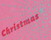 Set of 6 Hand-printed Christmas Cards -- Pink Stars