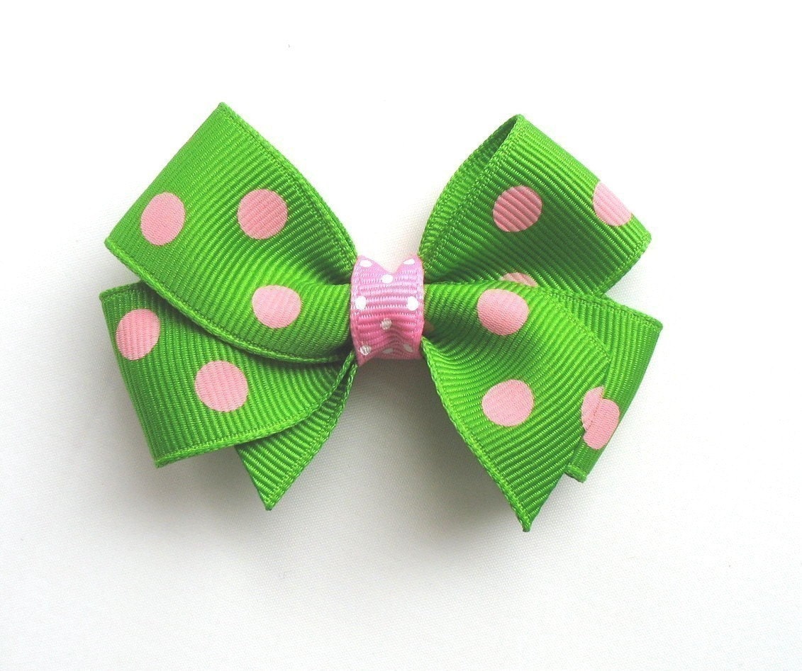 LiliBug Green and Pink Dot Hair Bow