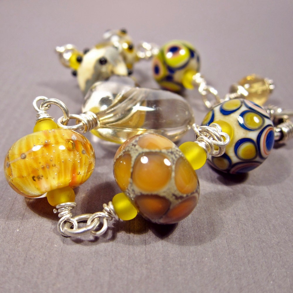 Sterling Silver and Lampwork Glass Bracelet - Mellow Yellow - One of a Kind