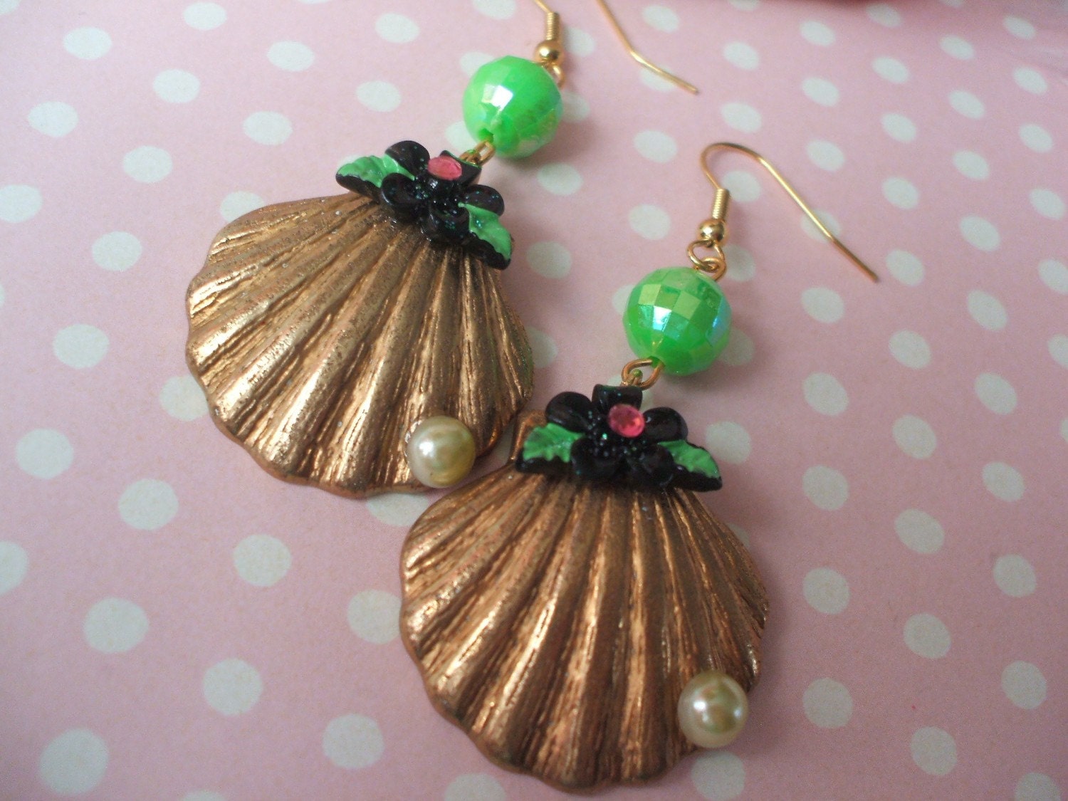 Seascape Gold and Green Seashell Earrings
