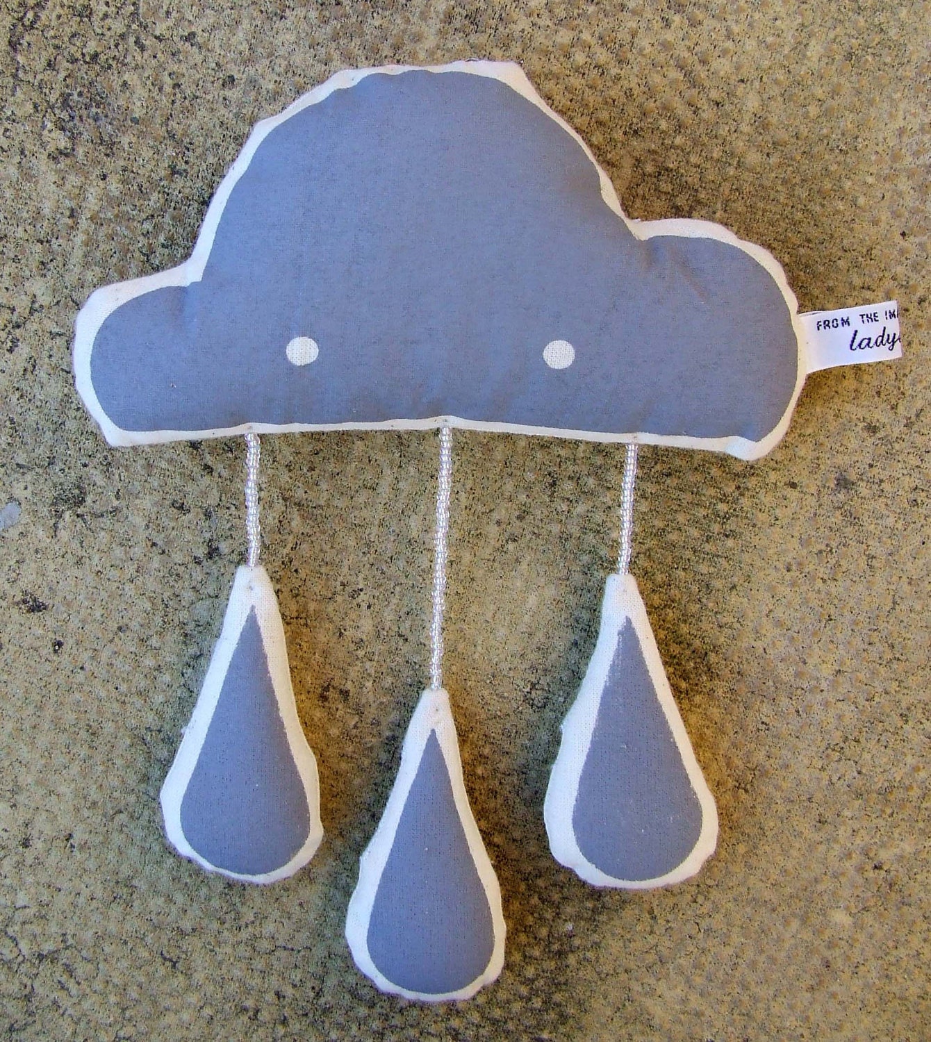 Screen-printed Raincloud Plush with Grey/Gray Raindrops