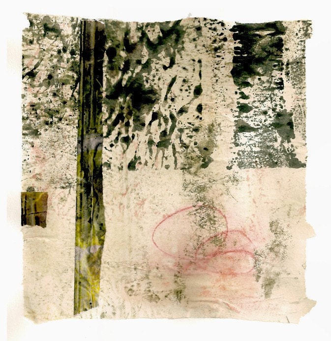 Winter Revisited - Collage with Weathered and Hand Painted Papers 8 x 8 on 11 x 14 Backing