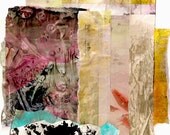 The Simple Act - Collage with Weathered and Hand Painted Papers 8 x 8 on 11 x 14 Backing