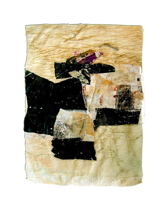 Bluff - Original Collage with Weathered and Hand Painted Papers 8 x 11 on 11 x 14 Backing