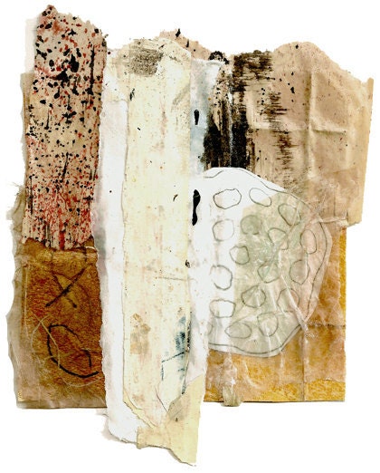 It Just Happened - Collage with Hand Painted Papers 5 x 5 on 14 x 11 Backing