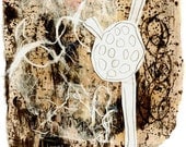 Chance Encounter - Collage with Hand Painted Papers 6 x 6 on 14 x 11 Backing
