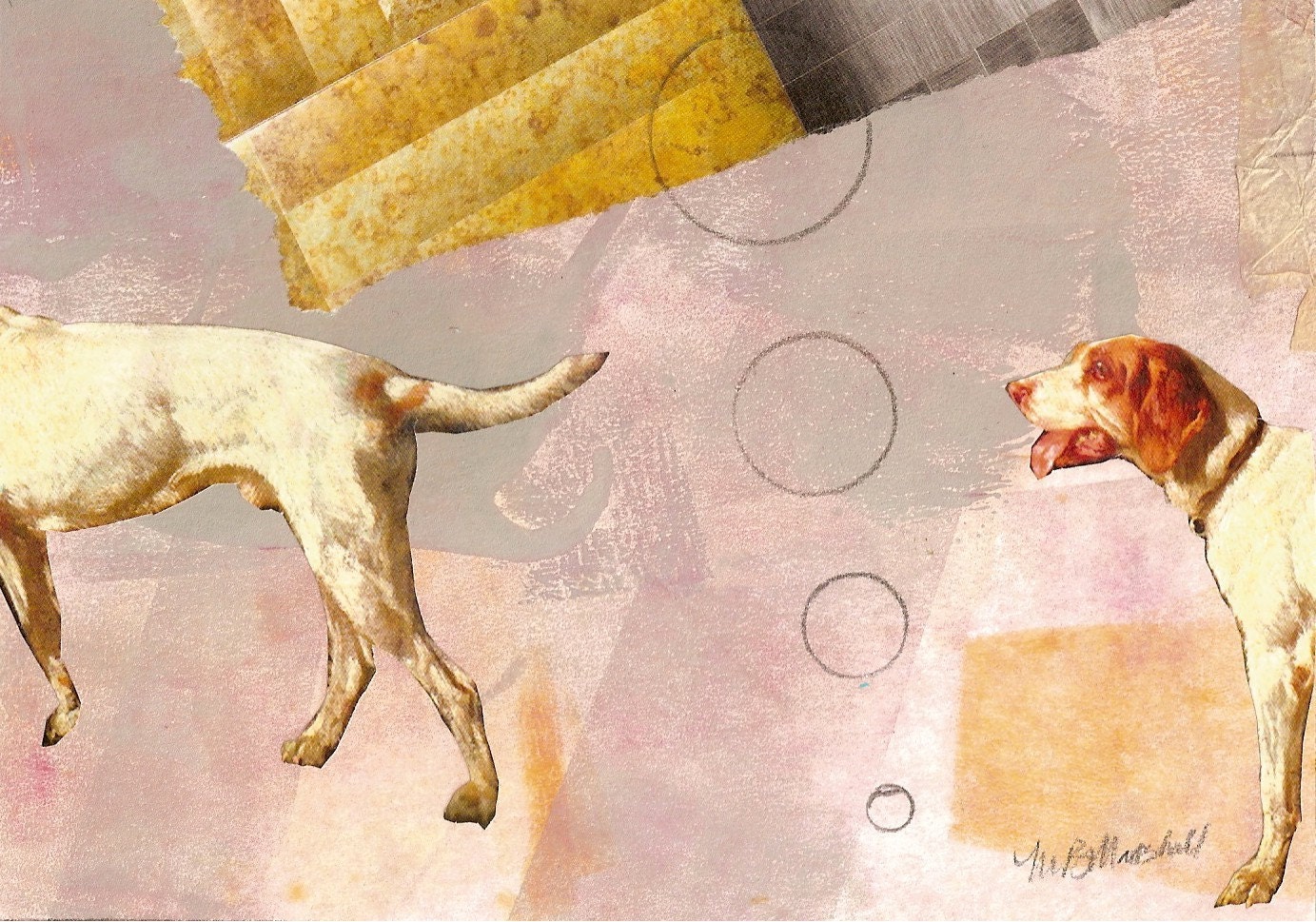 Two's Company, Original One of a Kind Collage 5 x 7 on 8 x 10 Backing