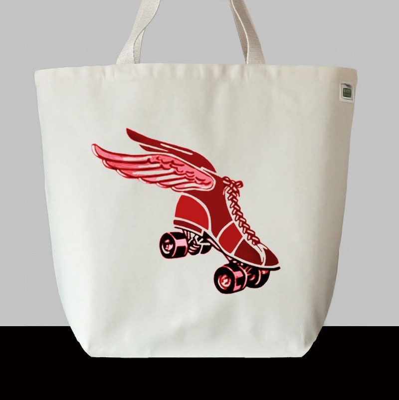 Recycled Cotton Canvas Tote Bag Winged Roller in RED