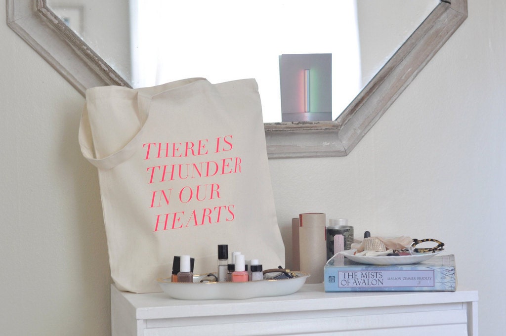 thunder in our hearts tote in fluro pink