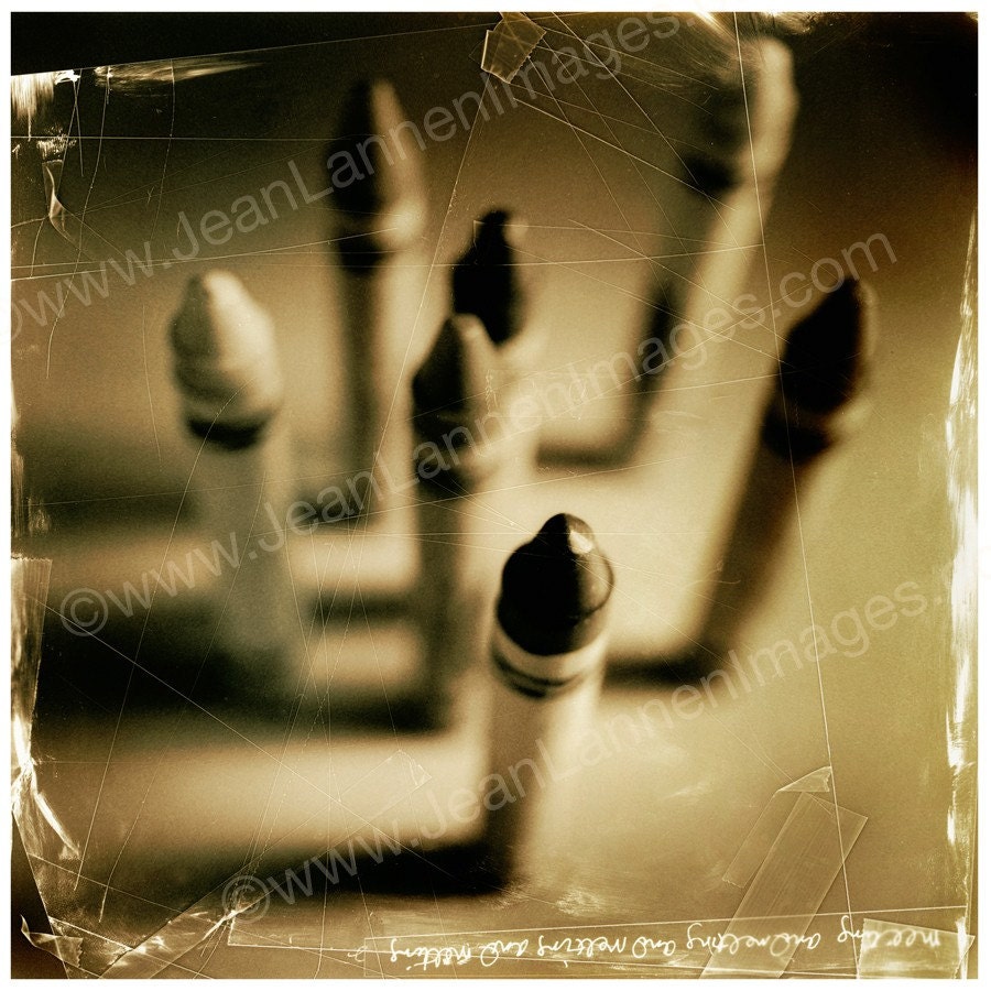 The Crayons - Photograph Print Sepia Brown Textured Black and white Old Retro Film Crayons for Childrens Coloring Book Photo by Jean Lannen
