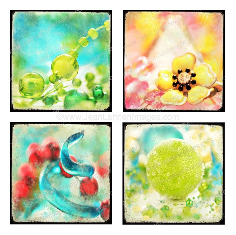 Eye Candy, Photograph Under the Sea Combo-Spring Pastels & vintage colors w/sea foam green, strawberry red and sky teal blue by Jean Lannen