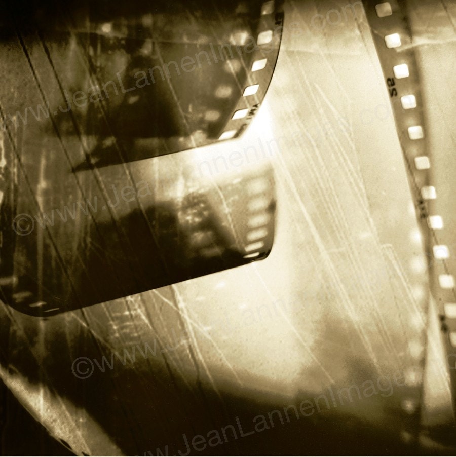 The Film Strips - Photograph Print - 7x7 Movie Camera Old Vintage Antique Rust Sepia Tan Brown Black Cream Ivory - by Jean Lannen