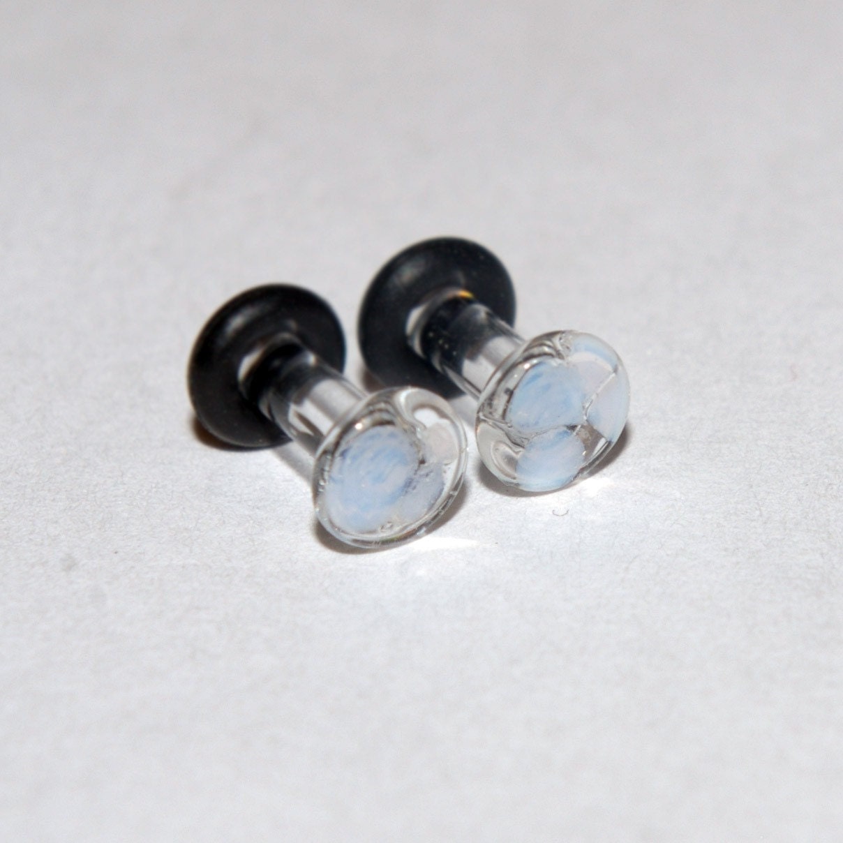 10g Clear and White Glass Plugs Body Jewelry 10 Gauge by