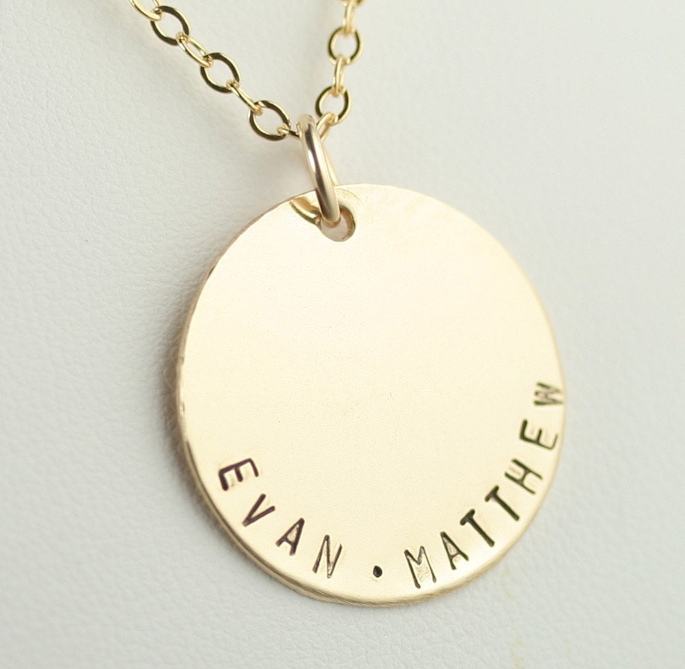 Featured in ivillage.com  -  Large 7/8 inch Hand Stamped Custom Gold Filled Pendant and Necklace