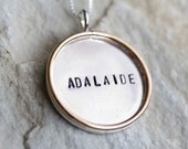 Large 7/8 Inch Two-Tone Custom Pendant and Necklace - Sterling Silver Disc with Gold Filled Rim - Stamping on BOTH Sides