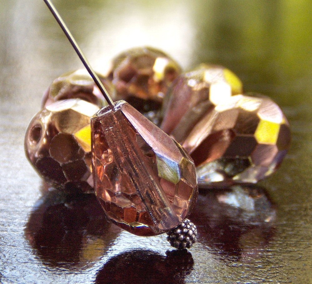 Crystal Copper Bead Czech Glass  Faceted 13x10mm Teardrop : 6 pc