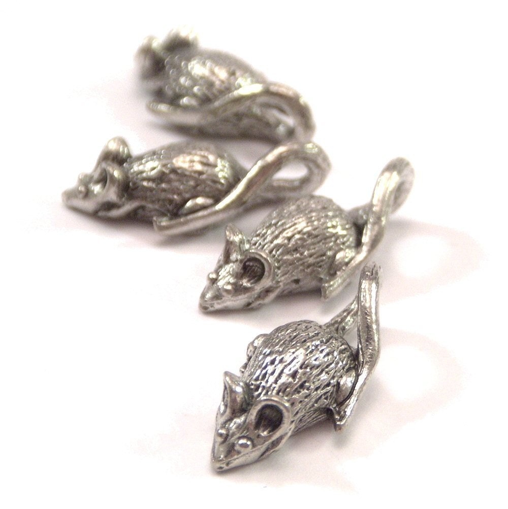 Mouse 18x8mm Pewter Charms - LAST Four