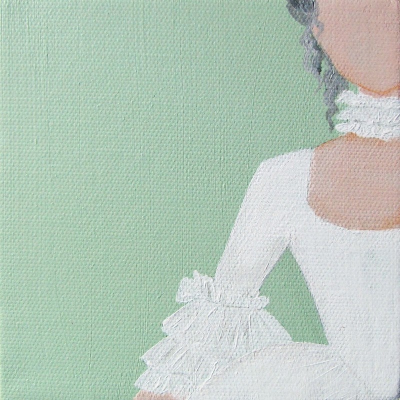 WOMAN in Dress ART Original Art Reproduction Print 5x5 ANTOINETTE rococo pastel mint white - "The White Lady" - kirby