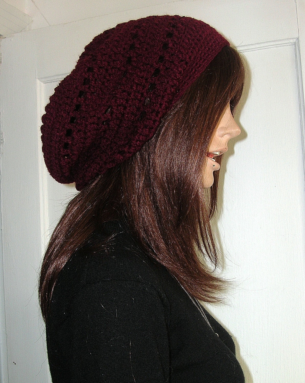 Crochet Hat - SLOUCHY - Maroon