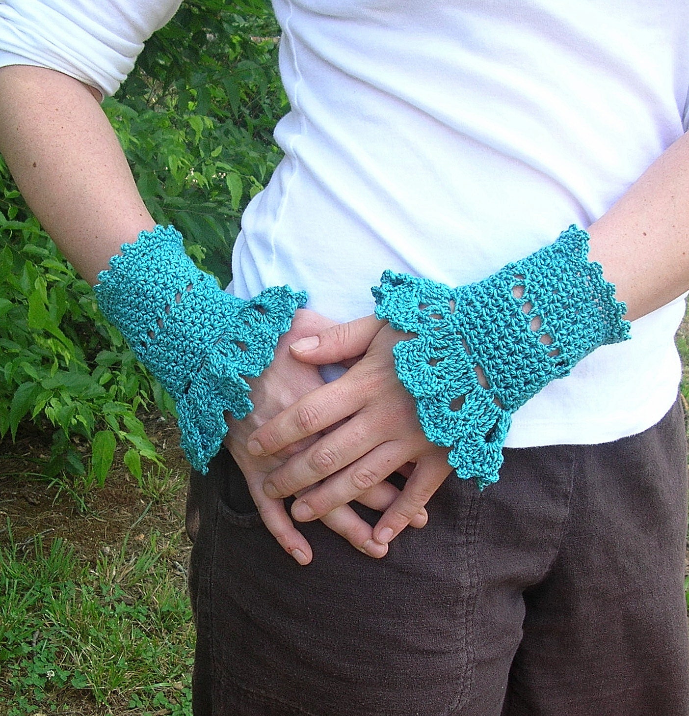 Lace Crochet Cuffs - Cotton - Eco-Friendly - Romantic - Hippie - Fairy - Turquoise